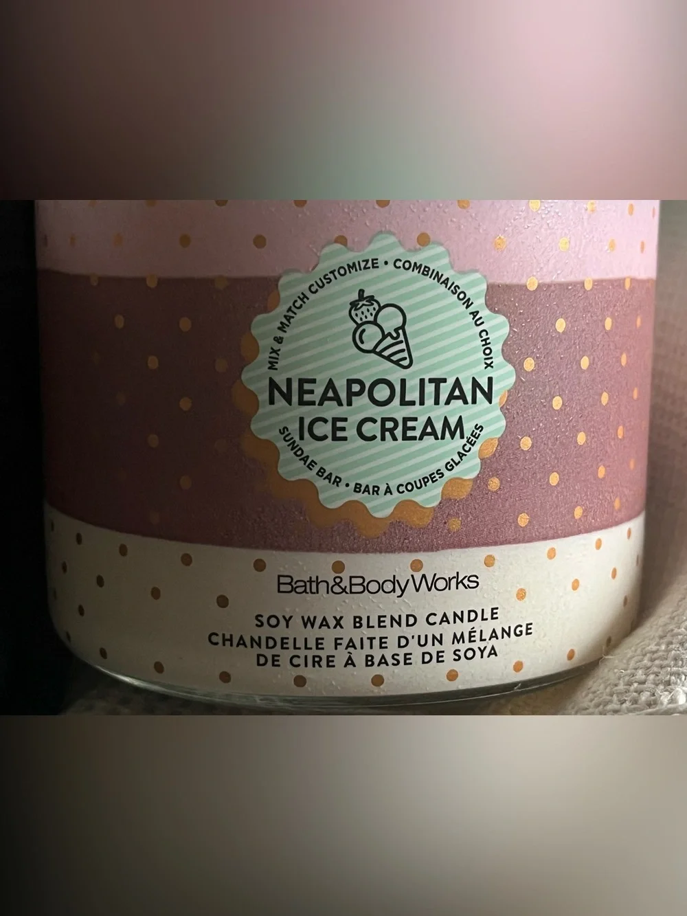 Bath & Body Works Neapolitan Ice Cream 3-wick soy wax blend candle. NEW - Picture 6 of 6
